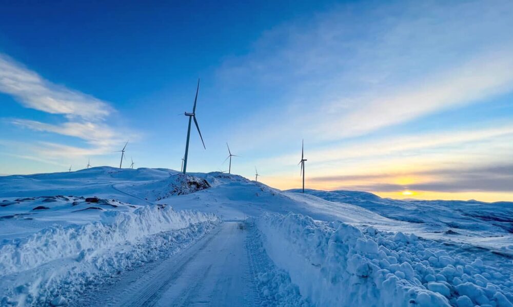 Sunrise at the Øyfjellet Wind Farm