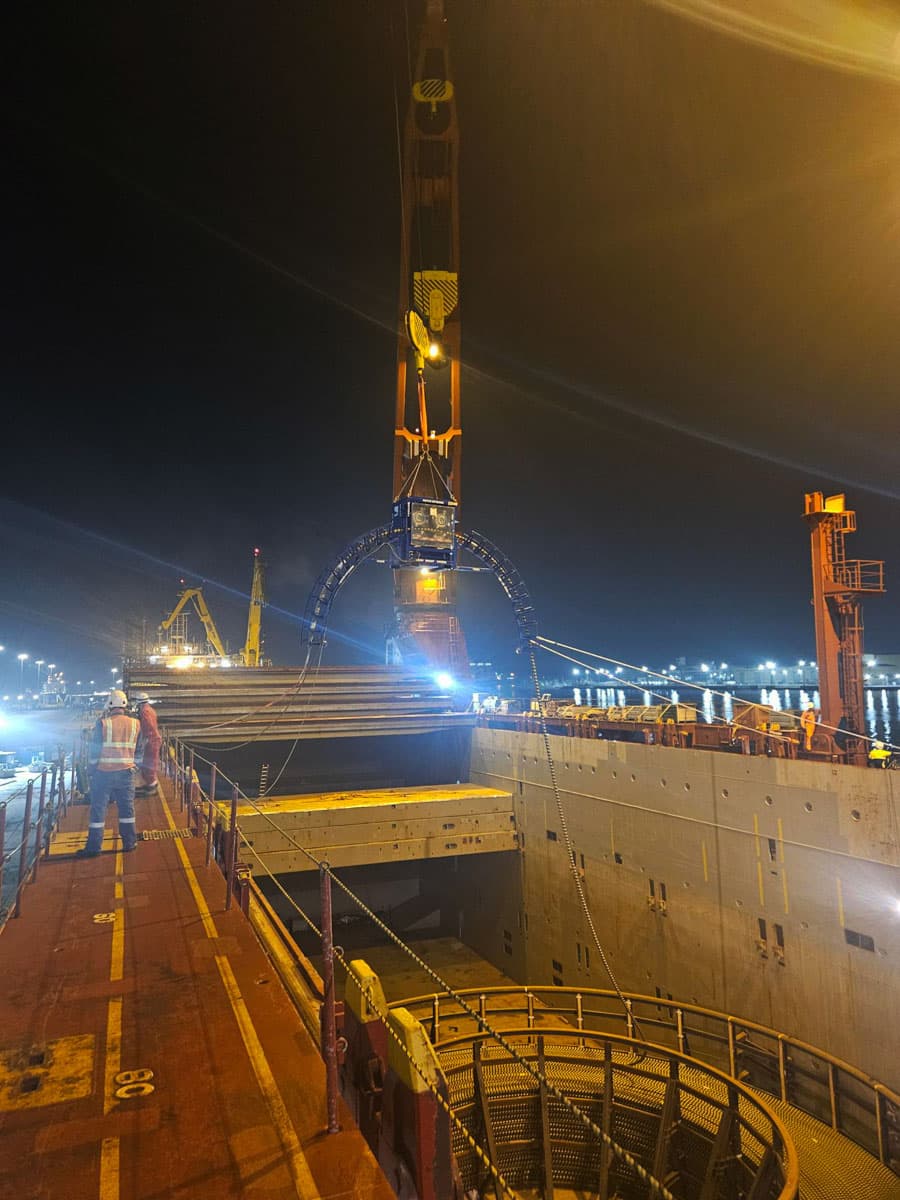 Cable unspooling operations at Abu Dhabi Port, UAE Cable unspooling operations at Abu Dhabi Port, UAE