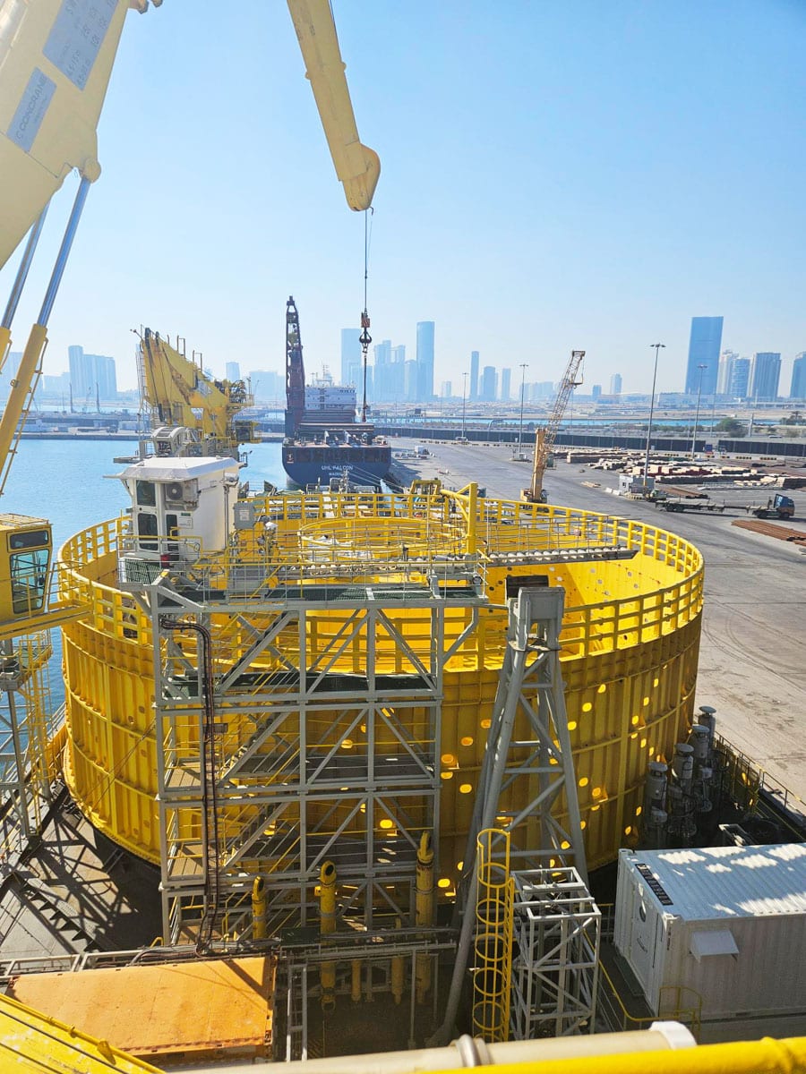 Preparations for cable unspooling operations at Abu Dhabi Port, UAE Preparations for cable unspooling operations at Abu Dhabi Port, UAE
