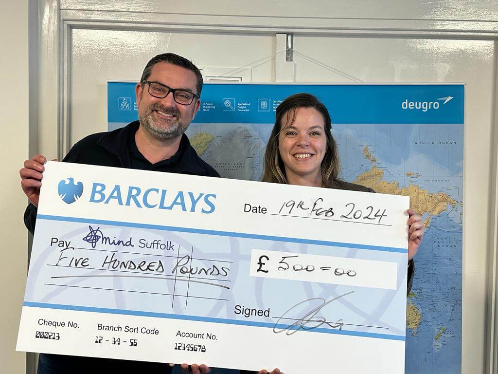 The UK office supported The White Lodge Centre, Suffolk Mind, and Felixstowe Seafarers Centre—helping children with disabilities, promoting mental health, and aiding seafarers.