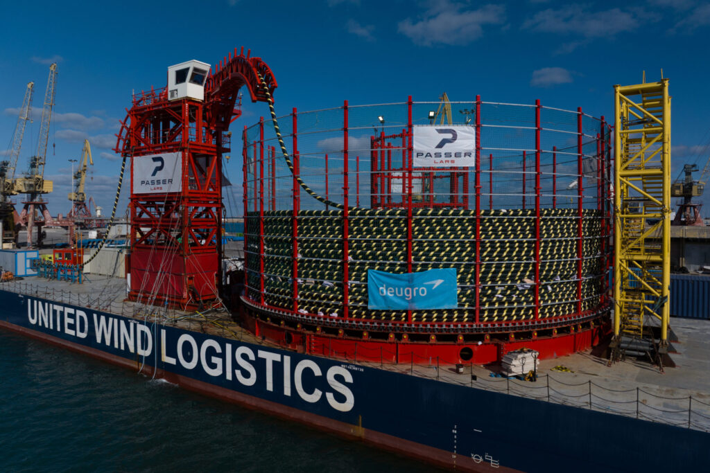 Unspooling operations onto the cable-laying vessel at the Port of Heraklion, Greece Unspooling operations onto the cable-laying vessel at the Port of Heraklion, Greece