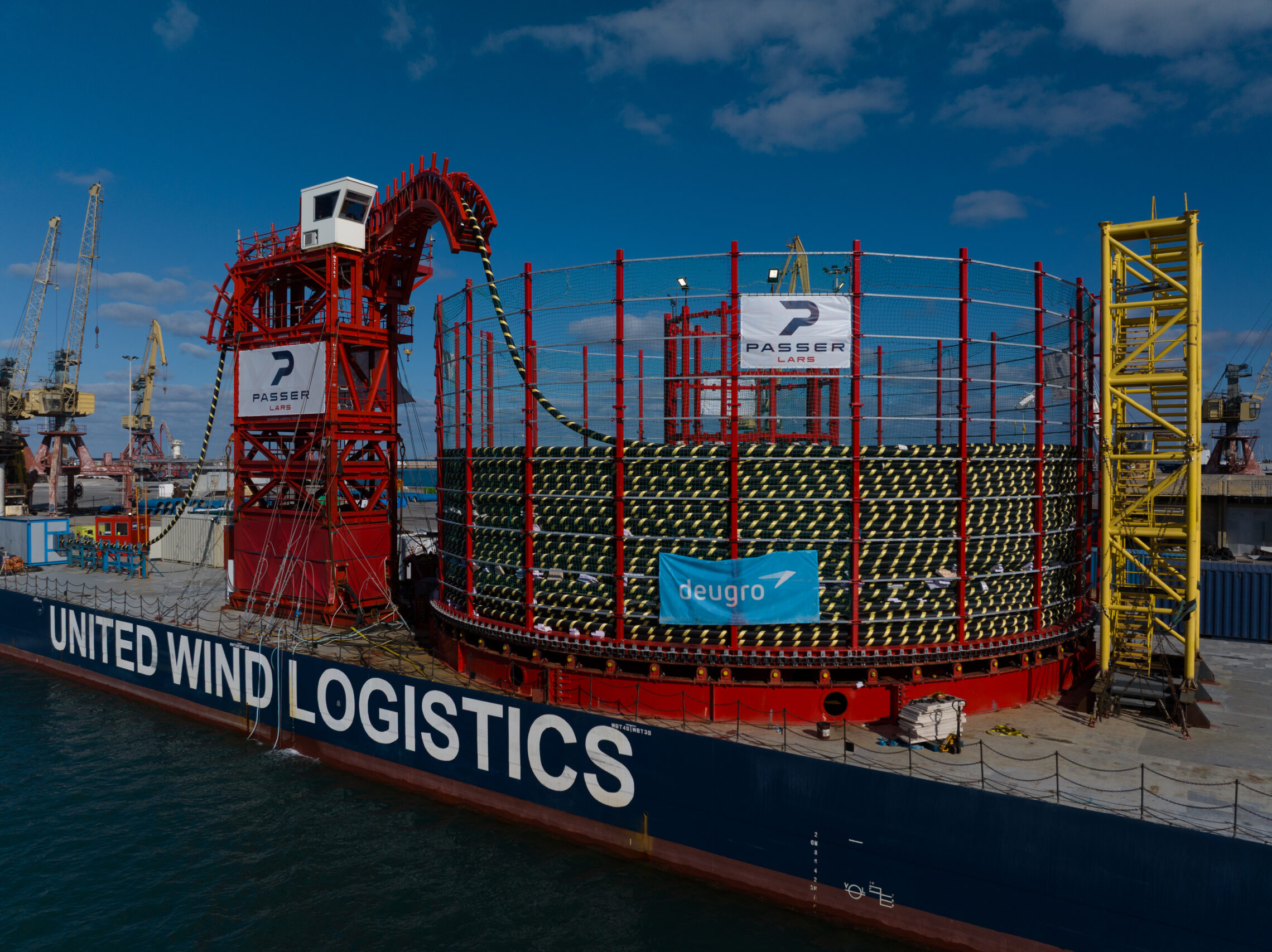 Unspooling operations onto the cable-laying vessel at the Port of Heraklion, Greece Unspooling operations onto the cable-laying vessel at the Port of Heraklion, Greece