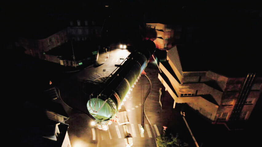 Golbey PM1 Project, Navigating the 32 m drum section through the Town of Lunéville with centimeter accuracy