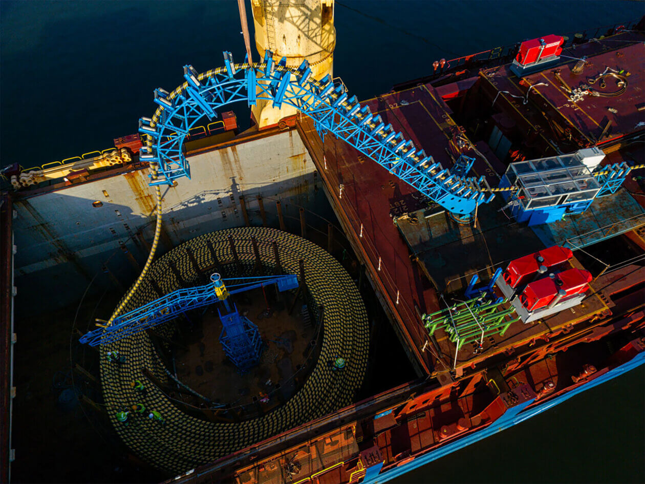 Turkish Crossing Project, Cable spooling onto the custom designed tanks.